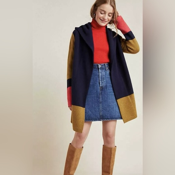Anthropologie Field Flowers 100% Wool Valerie Open Colorblock Cardigan - Picture 1 of 11